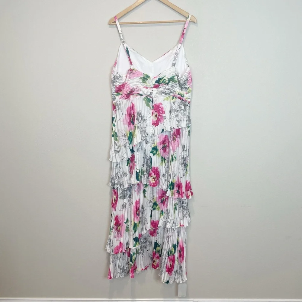 Abercrombie & Fitch Giselle Pleated Tiered Maxi Dress Satin White Floral XL TALL